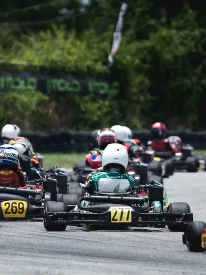 A full grid of karts at the Bira Kart Circuit in Pattaya, Thailand, for the RMC Asia Trophy.