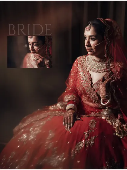 A beautifully composed portrait of the bride, with an inset photo adding a creative, layered effect to the image.