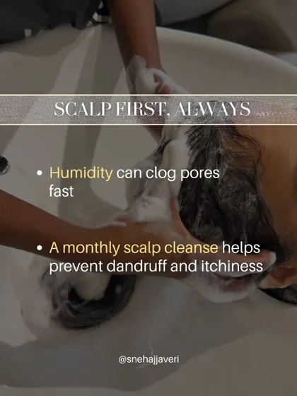 In humid weather, our pores can get clogged quickly, and that includes the scalp. A monthly professional scalp cleanse is one of the best preventative measures against common issues like dandruff, itchiness, and excess oil.