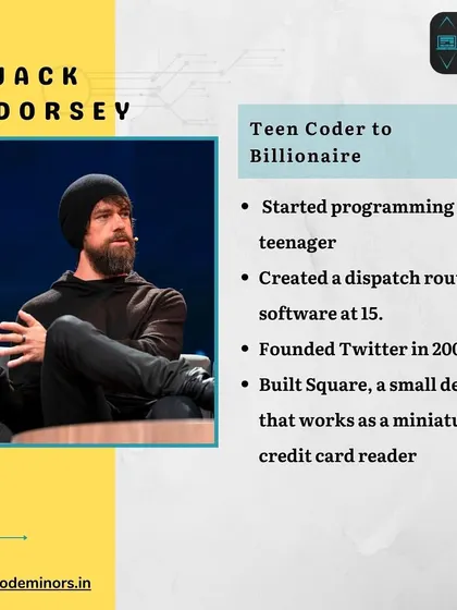 A look at Jack Dorsey, who started programming as a teenager and later founded Twitter. His journey from creating dispatch software at 15 to becoming a tech billionaire is truly inspiring.