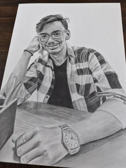A detailed half-body portrait, this was a paid commission. Notice the detail in the plaid shirt, watch, and relaxed pose.