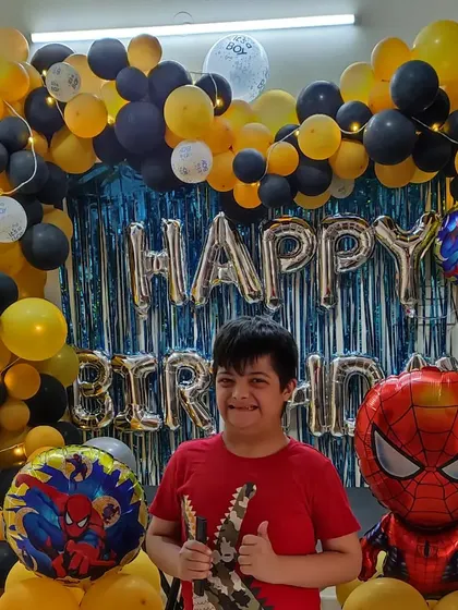 Another happy client enjoying his Spiderman party. We love seeing the joy our decorations bring to kids on their special day.