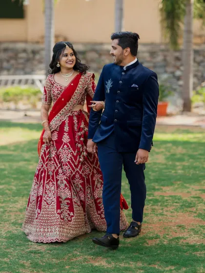 A beautiful couple enjoying their engagement celebration. The setting is designed to be both grand for photos and intimate for personal moments.