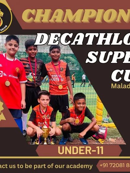 Our U11 team celebrating their undefeated run and championship win at the Decathlon Super Cup.
