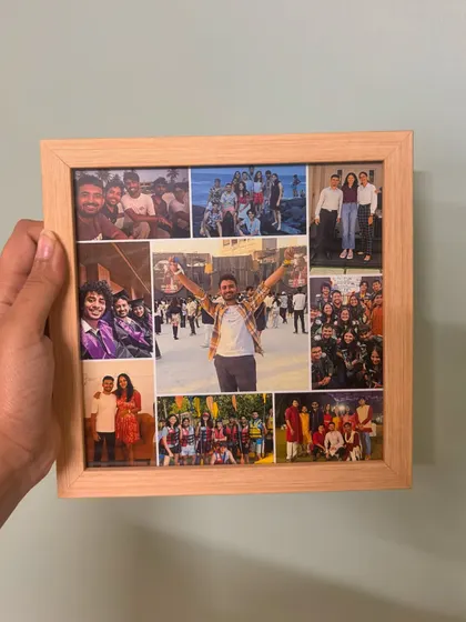 This wooden frame holds a collage of happy moments, celebrating friendship and good times. I carefully arrange your photos to create a balanced and beautiful keepsake that tells a personal story.
