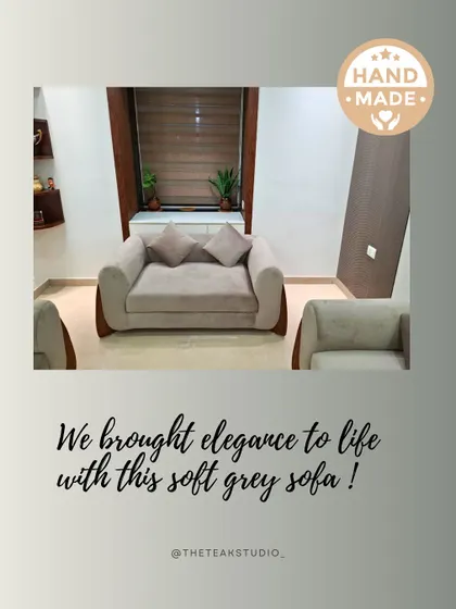 We brought elegance to life with this soft grey sofa. The gentle curves and subtle wooden accents create a piece that is both handmade and sophisticated, perfectly fitting the client's vision for a calm and stylish living room.