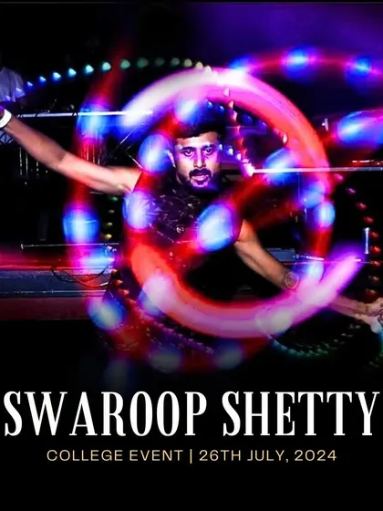 A promotional shot for a college event, capturing the vibrant light trails of my pixel poi. This long-exposure photo really shows off the beautiful patterns these props can create.