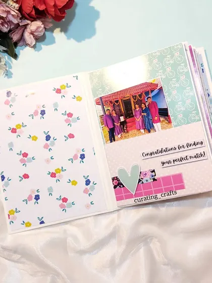 A page from the bridal scrapbook, congratulating the couple on finding their perfect match. It’s a wonderful way for friends and family to share their happiness.