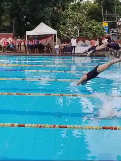 A great action shot of a racing dive from the Masters competition. It's never too late to compete and push your limits.