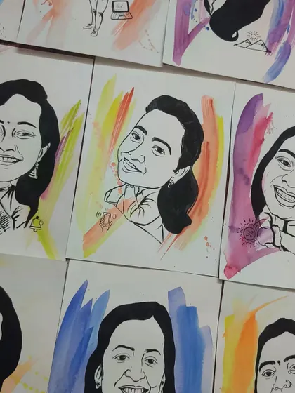 A closer look at some of the individual caricature portraits from the corporate event.