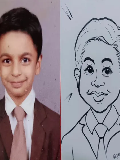 A throwback photo turned into a timeless caricature. It's a great way to give old photos a new life.