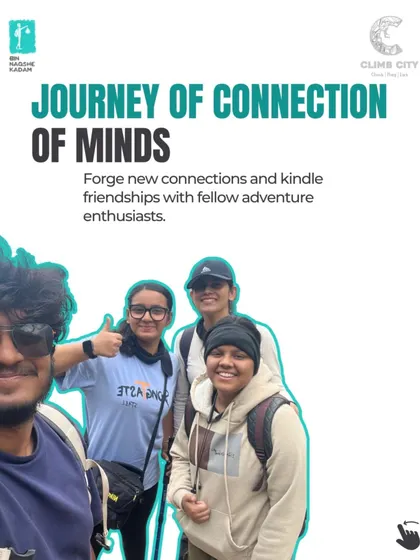 Climbing is all about connection. This promotional image for Gravity Games shows a group of friends outdoors, emphasizing our goal of forging new connections and friendships among fellow adventure enthusiasts at our events.