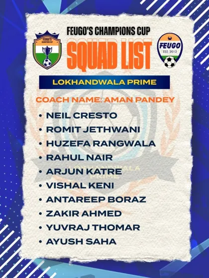 The official squad list for Lokhandwala Prime, one of the teams competing in our Champions Cup. We ensure our tournaments are organized professionally from start to finish.