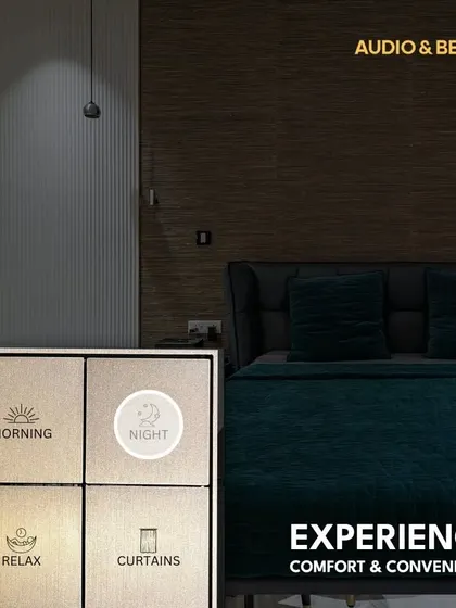 Experience true comfort and convenience with customized control scenes. This image shows a simple four-button keypad that can activate pre-programmed scenes like "Morning," "Night," or "Relax," adjusting multiple systems at once.
