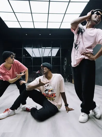 Posing with my boys. These are the fun moments we have while creating and rehearsing.