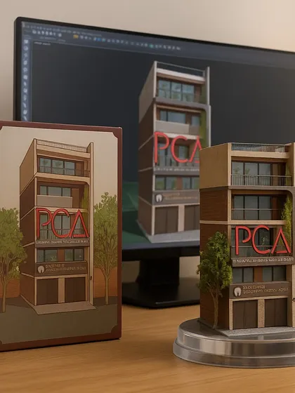 A collectible figurine concept for my Mukherjee Nagar Residence project. This unique branding initiative reimagines architecture as a collectible item, complete with custom packaging.