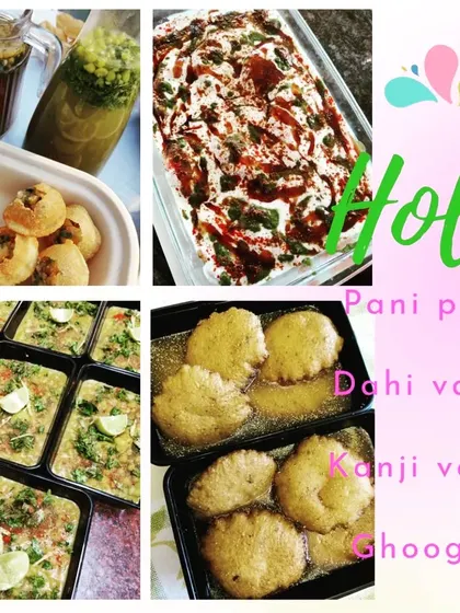A glimpse of our Holi chaat specials, offering a festive menu that includes Pani Puri, Dahi Vada, Kanji Vada, and Ghoogni.