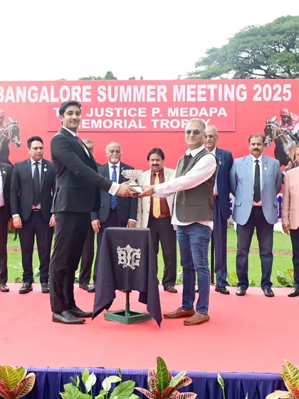 The Justice P. Medapa Memorial Trophy is presented to the winning connections of Diablo.