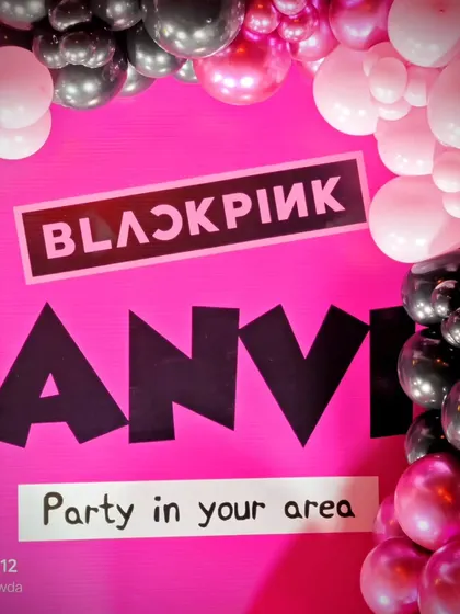 The main backdrop for the Blackpink themed party, featuring the band's logo and the birthday girl's name.