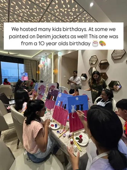 We've hosted many kids' birthdays, and they're always a blast. We've even painted on denim jackets. This event was for a 10-year-old's birthday, and the cat-themed paintings were a huge hit.