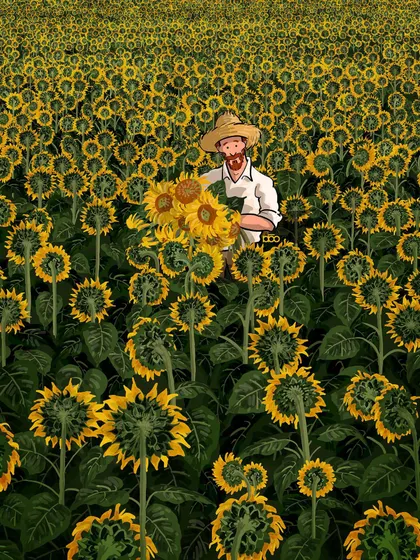 In a vast field, thousands of sunflowers turn away, but a loyal few turn toward the artist. This piece is a metaphor for true support. It is not about being part of the crowd, but about being one of the few who stand with you through hardship, reflecting the kind of loyalty I strive to capture in my art.