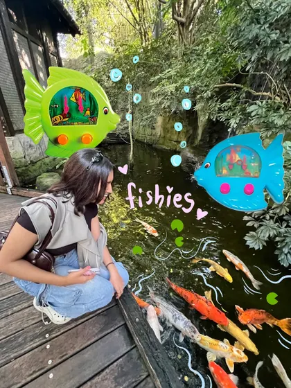 Watching the fishies. I added some retro fish toy illustrations and bubble doodles to this sweet moment at the zoo.