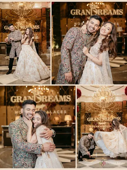 A collage of fun and playful moments from the couple's Sagan ceremony, showing their joyful personalities.