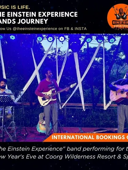 The band on stage in Coorg. We are a travelling band, ready to bring our music to resorts and venues across the country.