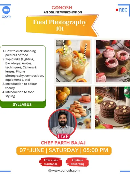 My Food Photography 101 workshop covers how to click stunning pictures of your food. I teach about lighting, backdrops, angles, and an introduction to color theory and food styling.