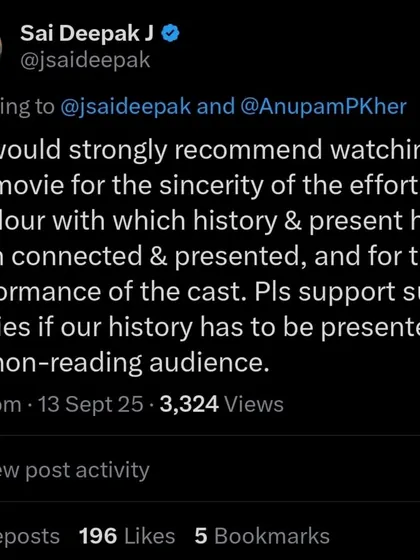 My recommendation for "The Bengal Files". I emphasize the sincerity of the effort and the importance of such movies in presenting historical truths to a wider, non-reading audience.