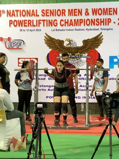 Siddhi setting up for her squat at the National Open. She was dealing with immense personal stress and family health emergencies leading up to this meet, which severely hampered her prep. Despite this, she showed up and hit a massive 140kg squat.