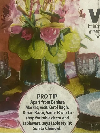 A "Pro Tip" I shared in the Times of India article, suggesting some of my go-to markets in Delhi for sourcing unique table decor and tableware.
