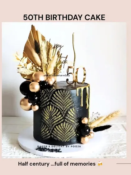 A snapshot from a carousel of my work, this 50th birthday cake shows how a black and gold theme can be used to celebrate a half-century of memories with style and sophistication.