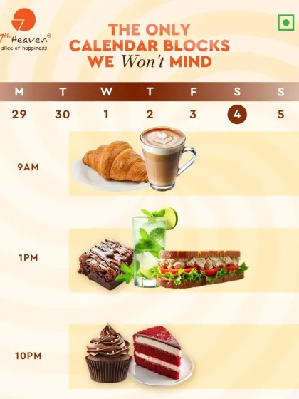 Our coffee and croissants are the perfect way to start your morning. This graphic shows how our beverages and treats can fit into your daily schedule, with a warm cappuccino and flaky croissant kicking off the day at 9 AM.