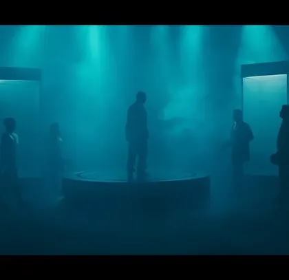 A moody, atmospheric shot of Benny Dayal on the set of the BGMI music video. The lighting and styling work together to create a powerful, futuristic vibe.