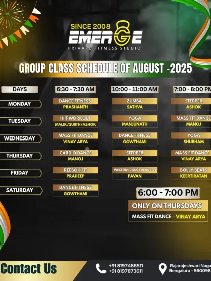 Your August 2025 just got more active. Check out the schedule for Dance Fitness, HIIT, Yoga, Zumba, and more to level up your fitness journey.