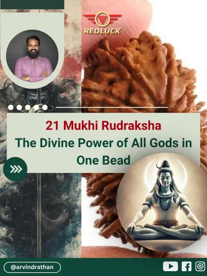 The 21-Mukhi Rudraksha is the ultimate spiritual tool, containing the divine power of all Gods in one bead. It represents Omkar, the essence of creation, preservation, and destruction.