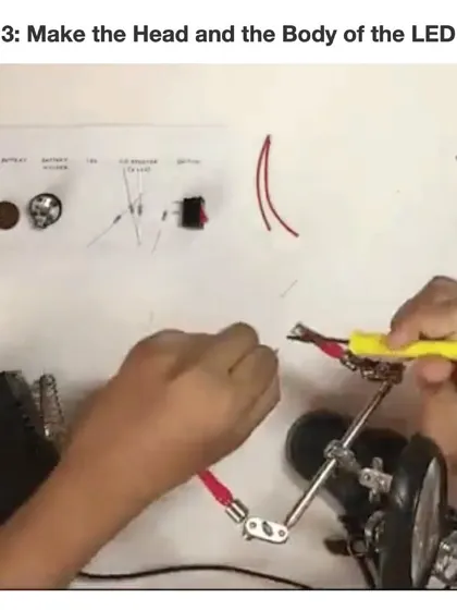 A step-by-step guide to making your own LED person. This image shows the soldering process, where you carefully join the components to create the body.