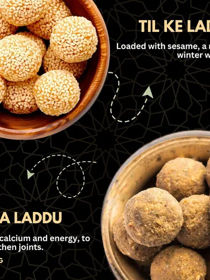 More winter warmers! Our Til ke Laddu are a natural winter warmer, while our Atta Laddu are packed with calcium and energy to strengthen joints.