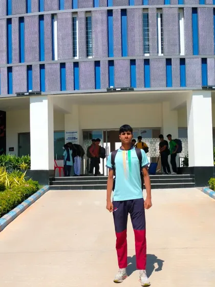 Harjeet Singh standing outside the FC Madras residential campus, where he is on a full scholarship.