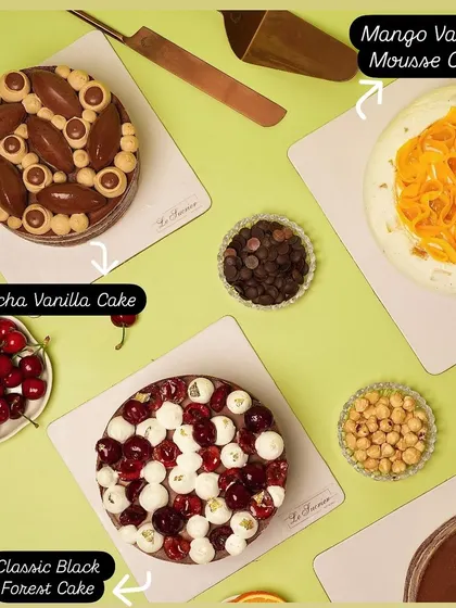 A sweet spread to cure the Monday blues, featuring my Mocha Vanilla, Mango Vanilla Mousse, and Classic Black Forest cakes.