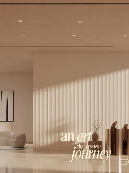 "An art that creates a journey." This render highlights the sculptural forms and the play of light and shadow in the clubhouse design.