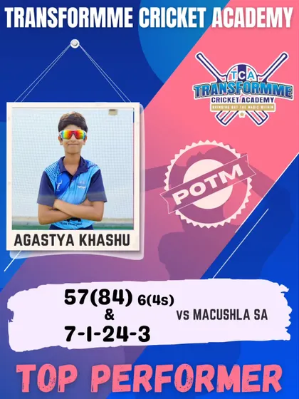 Agastya Khashu's all-round Player of the Match performance, scoring a fifty and taking 3 wickets.