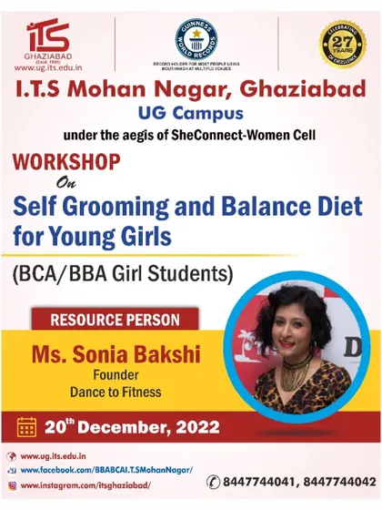 The official poster for my workshop on Self Grooming and Balanced Diet for the young women of I.T.S Mohan Nagar, Ghaziabad.