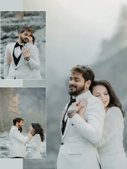 A collage of tender and affectionate moments between Rahul and Priyanka. The close-ups on their hands and faces highlight the small, gentle gestures of their love.