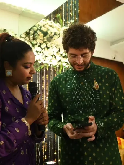 A moment of connection with the groom and his friends. I take the time to build rapport with guests, which helps in creating a relaxed and fun-filled environment for the entire event.