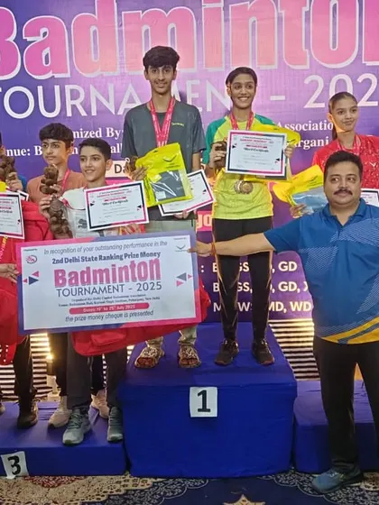 A full podium of winners from my academy at the Delhi State Championship. We train players from a young age to compete and win at this level.