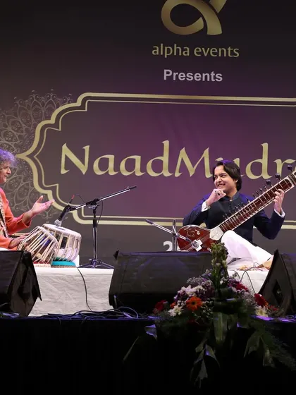 Sharing a musical dialogue with Pt. Ramdas Palsule uncle during the 'NaadMudra' concert. The interplay between sitar and tabla is the heart of a jugalbandi.