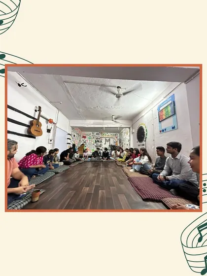 Our after-school sessions often take place in our creative hub, a space designed to inspire. Here, fellows and students gather for a session, surrounded by art and instruments.