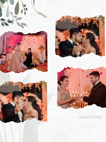 A comprehensive look at an engagement party, from the bride's solo portraits to the couple's dance, cake cutting, and celebration with friends.